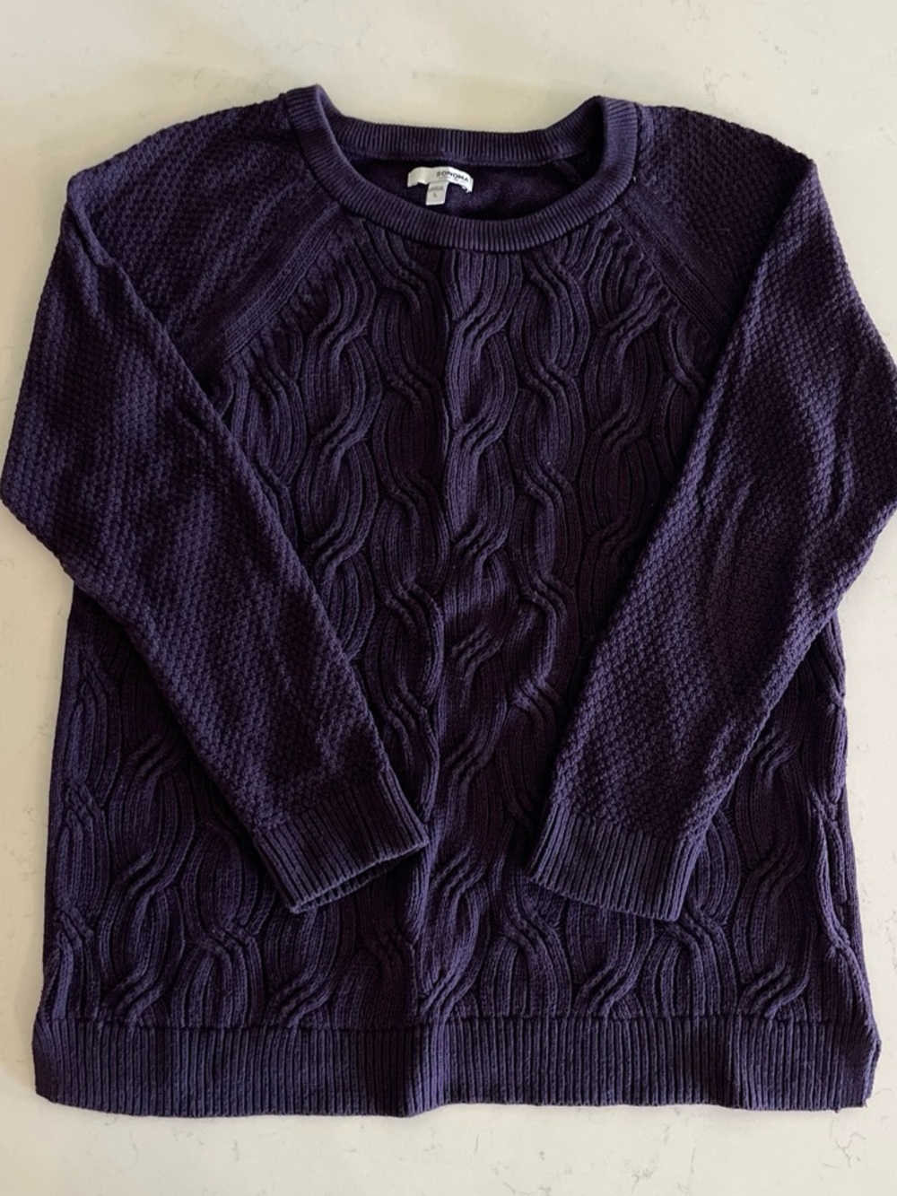 Women's Cable Knit Crewneck Sweater - Deep Purple